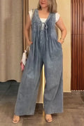 Women's V-neck Wash Water Casual Denim Jumpsuit