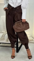 Women Drawstring Splicing Solid Color Casual Pants