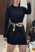 Women's Round Neck Rhinestone Slim Fit Elegant and Sexy Dress