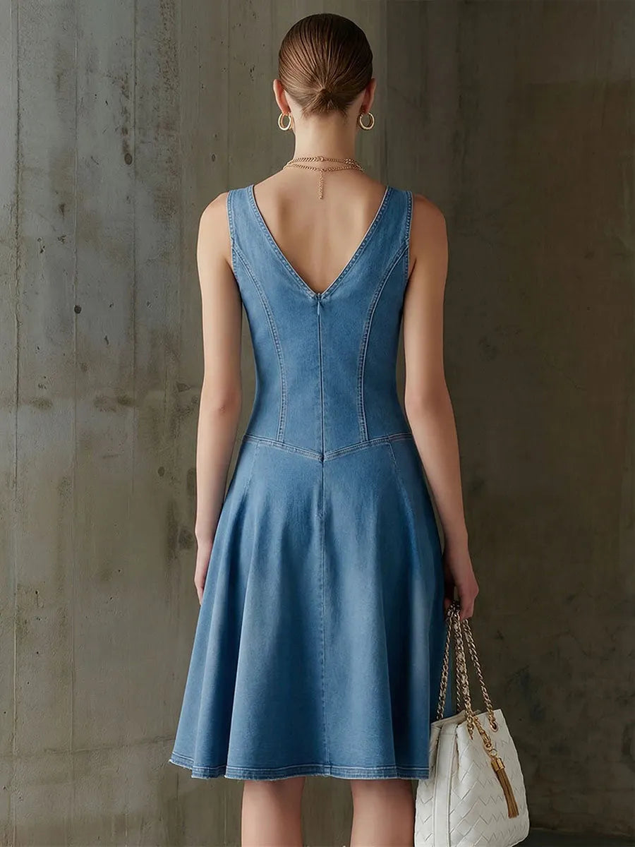 Women's V-neck Sleeveless Loose-fit Casual Denim Dress