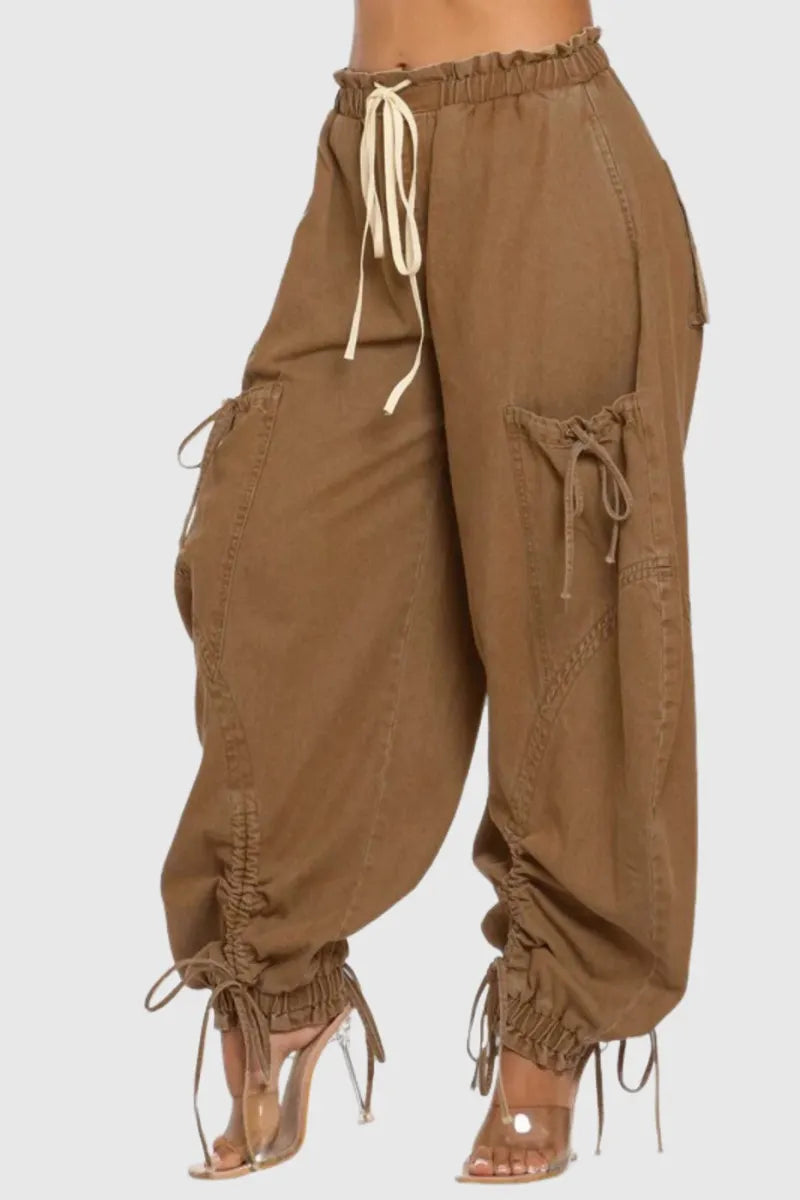 Women's Asymmetrical Utility Pants with Patchwork & Adjustable Ankle Straps