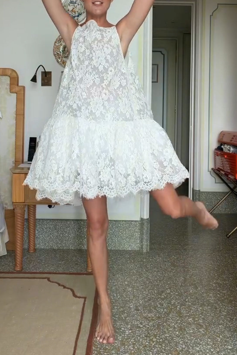 Women's Vacation Ruffle Hem Patchwork Loose Lace Dress