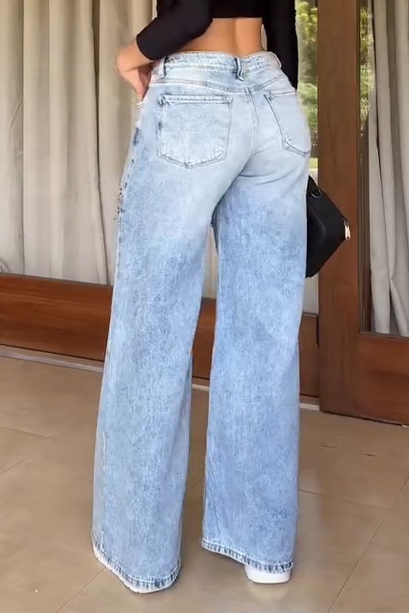 Women's Washed Water Hollowed Out Patchwork Casual Jeans