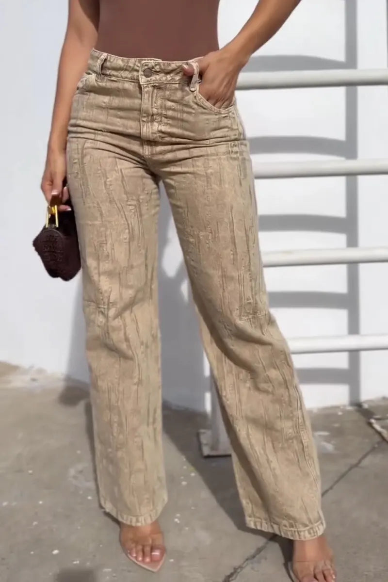 Women's High Waisted Textured Casual Jeans