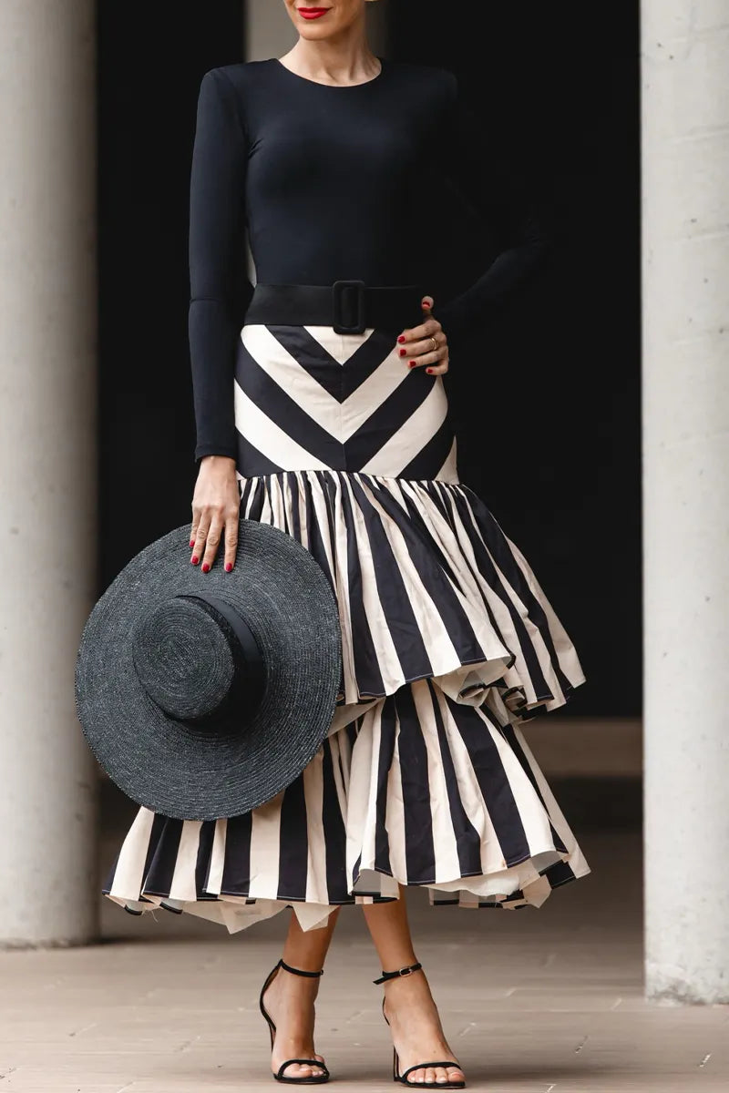 Women's Elegant Knit Top or Tiered-Hem Stripe Skirt