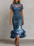 Women's Stand-collar Short-sleeve Slim-fit Casual Denim Dress