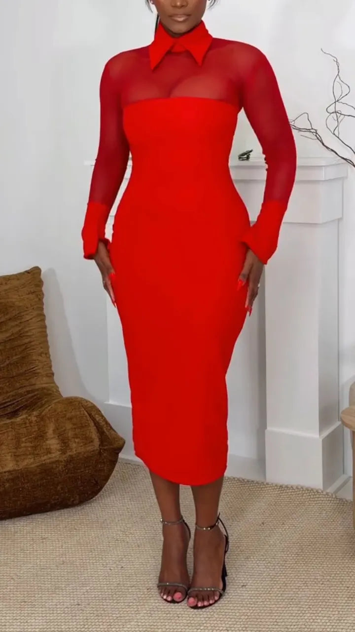 Women Collar Perspective Splicing Elegant Temperament Dress