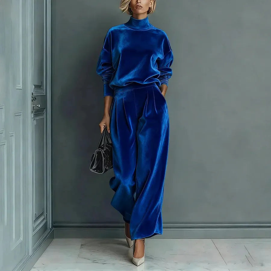 Velvet Cloud Oversized Co-ord Set: Luxe Turtleneck & Tailored Wide-Leg Pants