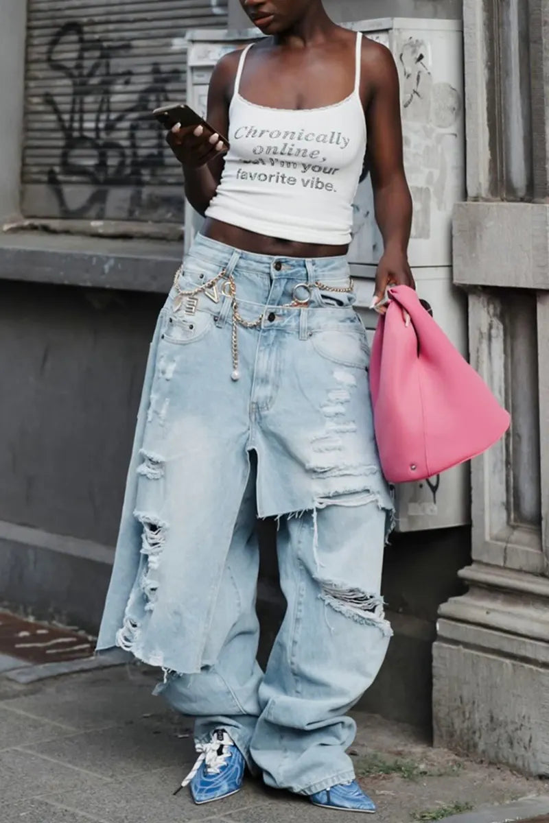 Women's Casual Hot Selling Asymmetrical Overlapping Jeans