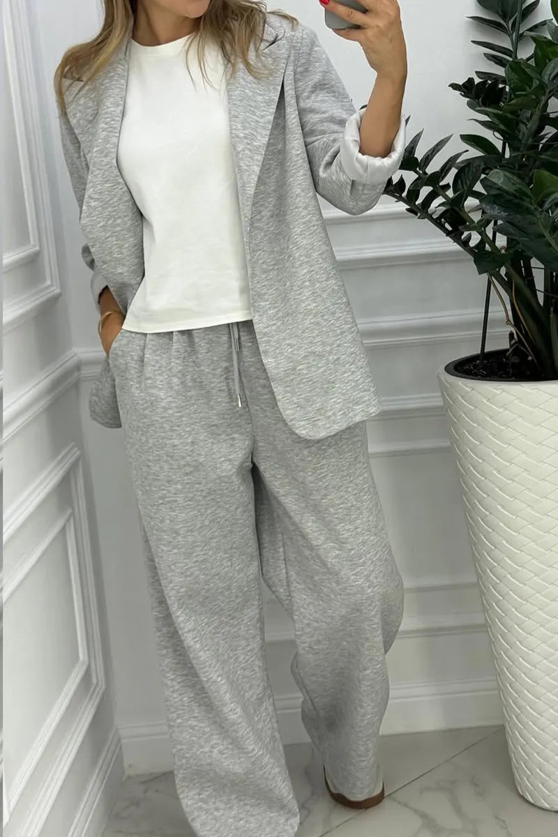 Women Collar Jacket+ Pants Commuting Style Set