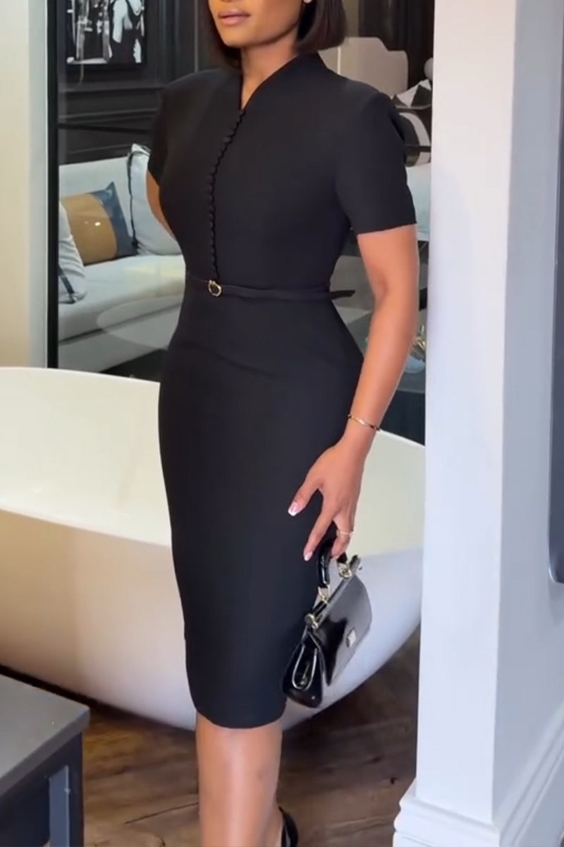 Women's Urban Simple Commuter Button Fit Midi Dress