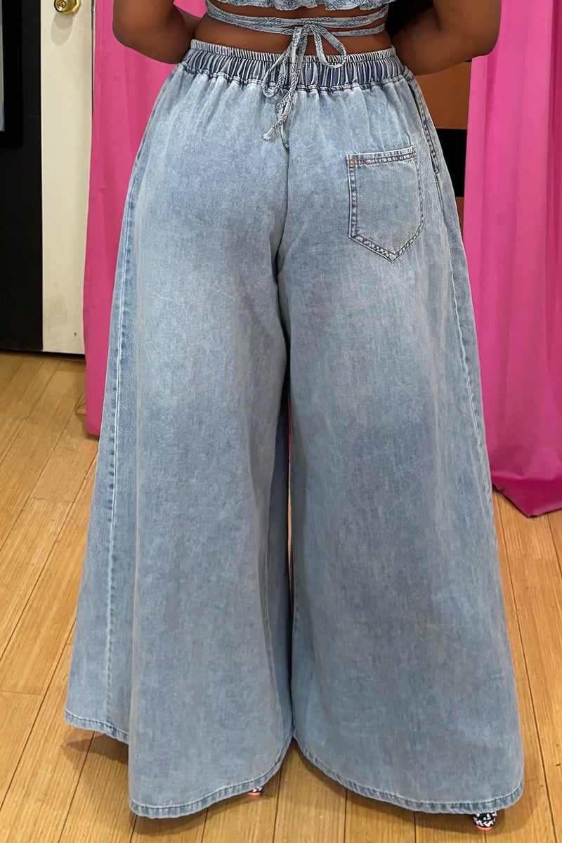 Ladies' Hot Selling Elegant Casual Washed Wide Leg Pants