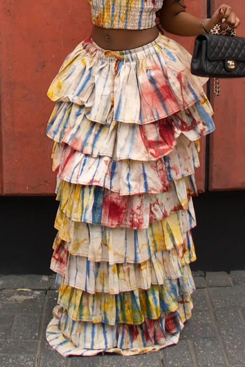 Women's Tie-Dye Spaghetti Strap Crop Top Or Layered Ruffle Skirt
