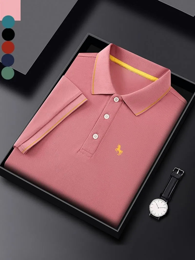 Men's Business Casual Logo Button Short Sleeve Polo Shirt