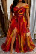 Women's Colorful Off Shoulder Long Party Dress
