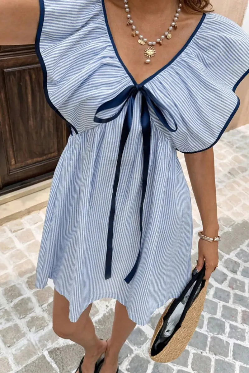 Women's Casual Striped Ruffled Mini Dress