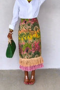 Women Elegant Casual Tropical Printed Tassel Skirt