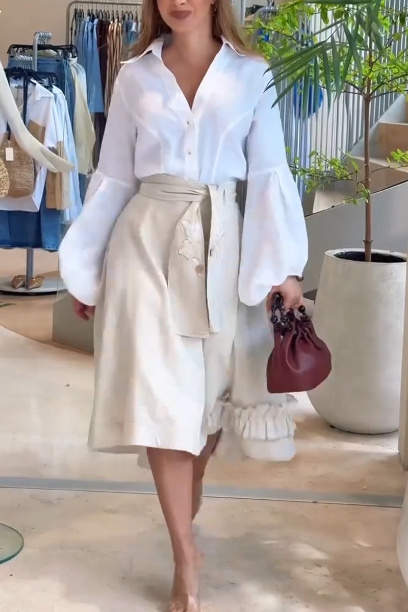 Women's Elegant Temperament Collar Shirt or Tie Printed Skirt