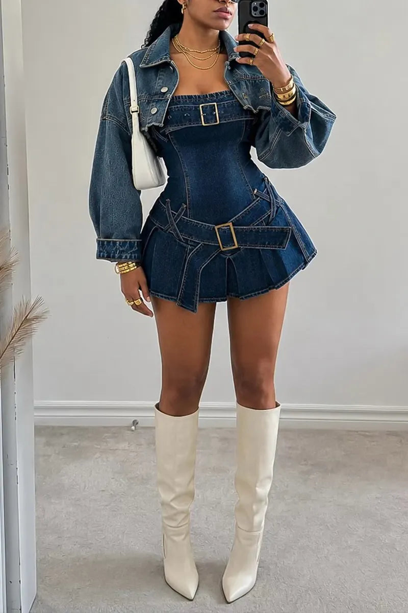 Women's Fashion Cropped Denim Jacket or Denim Mini Dress