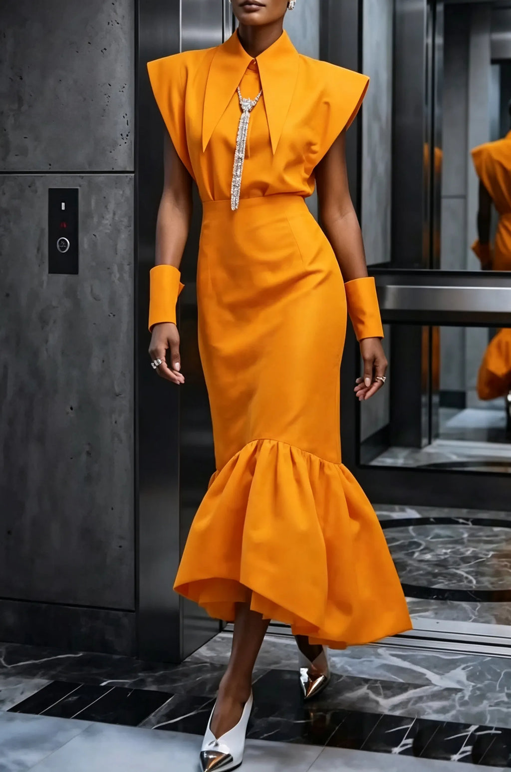 Women's Fashion Urban Wide Shoulder Vest Mermaid Skirt Two-Piece Set