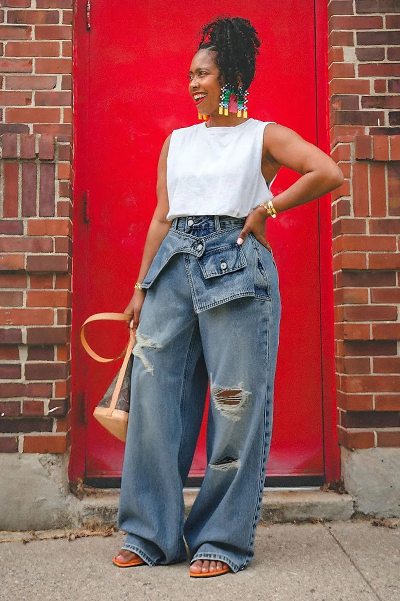 Women's Vintage Ripped Straight Leg Jeans