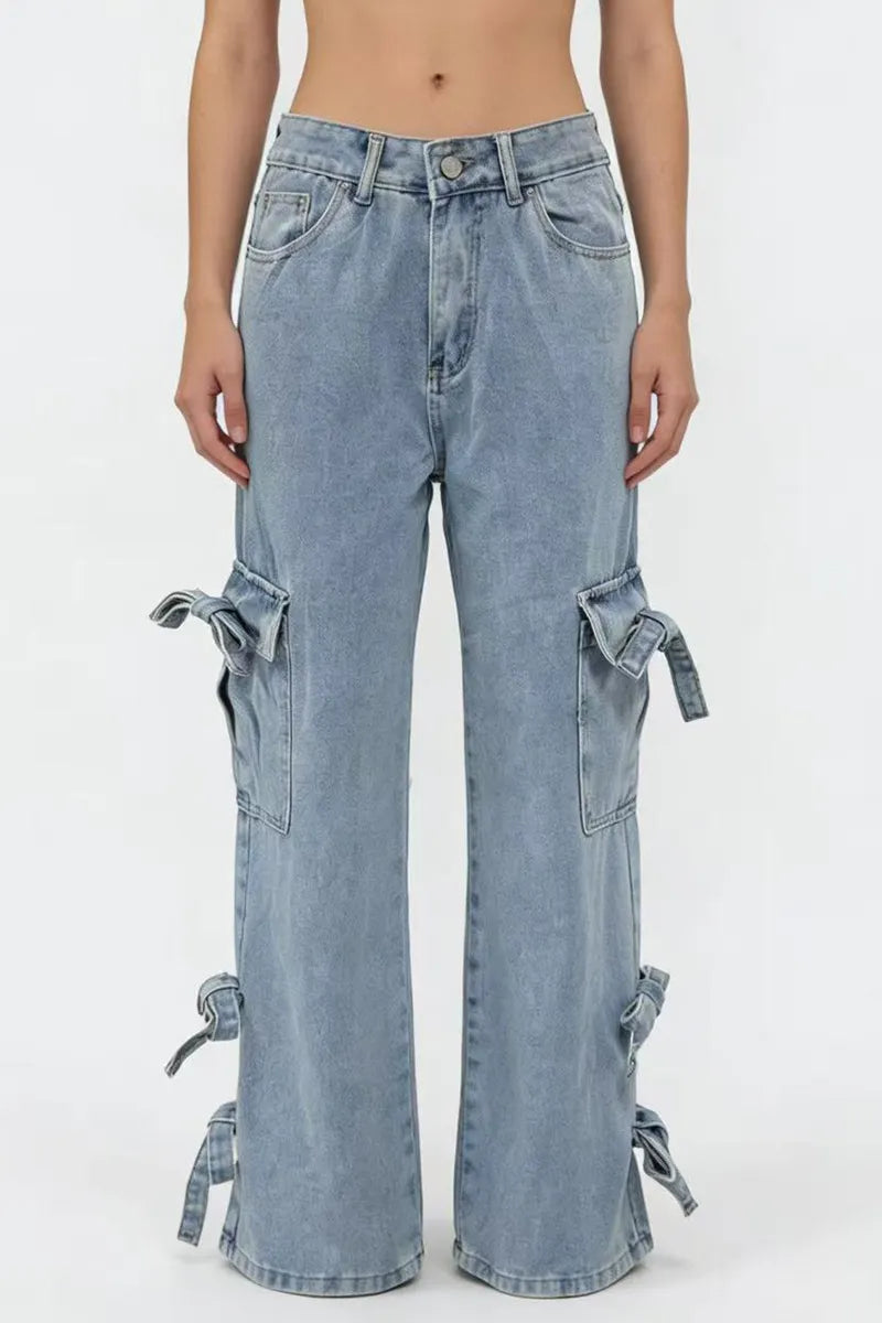 Women's Casual Bow Straight Jeans