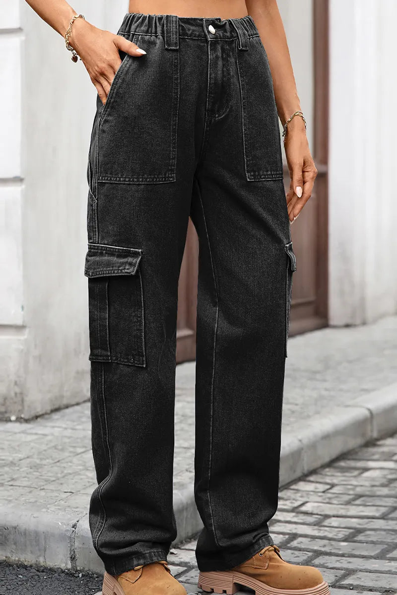 Women's Utility Chic Multi-Pocket Wide-Leg Jeans