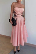 Women's Casual Vacation Side Tie Strapless A-Line Skirt Stripe Two-Piece Set