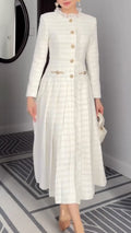 Women Round Neck Lace Button-down Plaid Elegant Temperament Dress