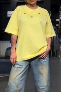 Women Round Neck T-shirt or Retro Scratch Wide Leg Jeans