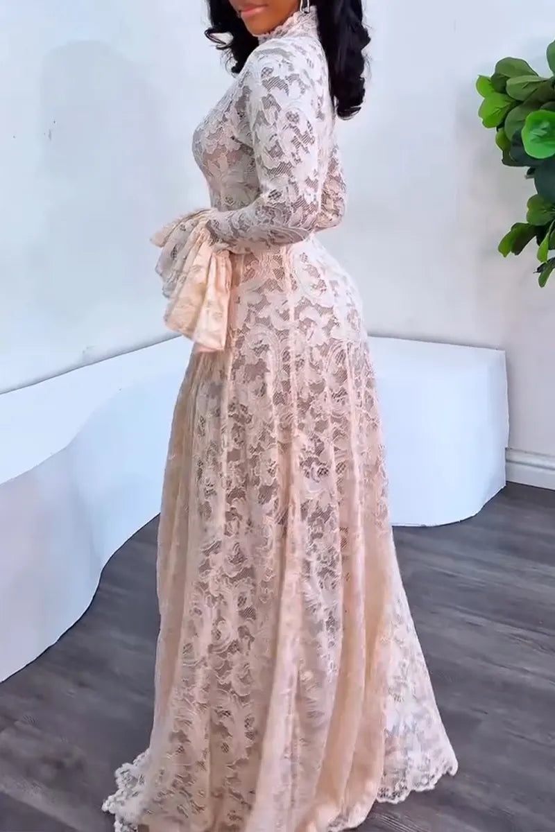 Women's Elegant Flare Sleeve Lace Maxi Dress