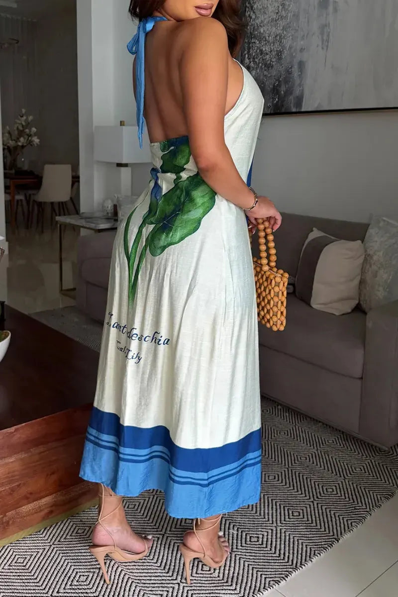 Women's  Casual Chic Summer Halter Neck Cover-Up Dress with Contrast Color Block