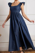 Women's Elegant Backless Ruffled Denim Dress