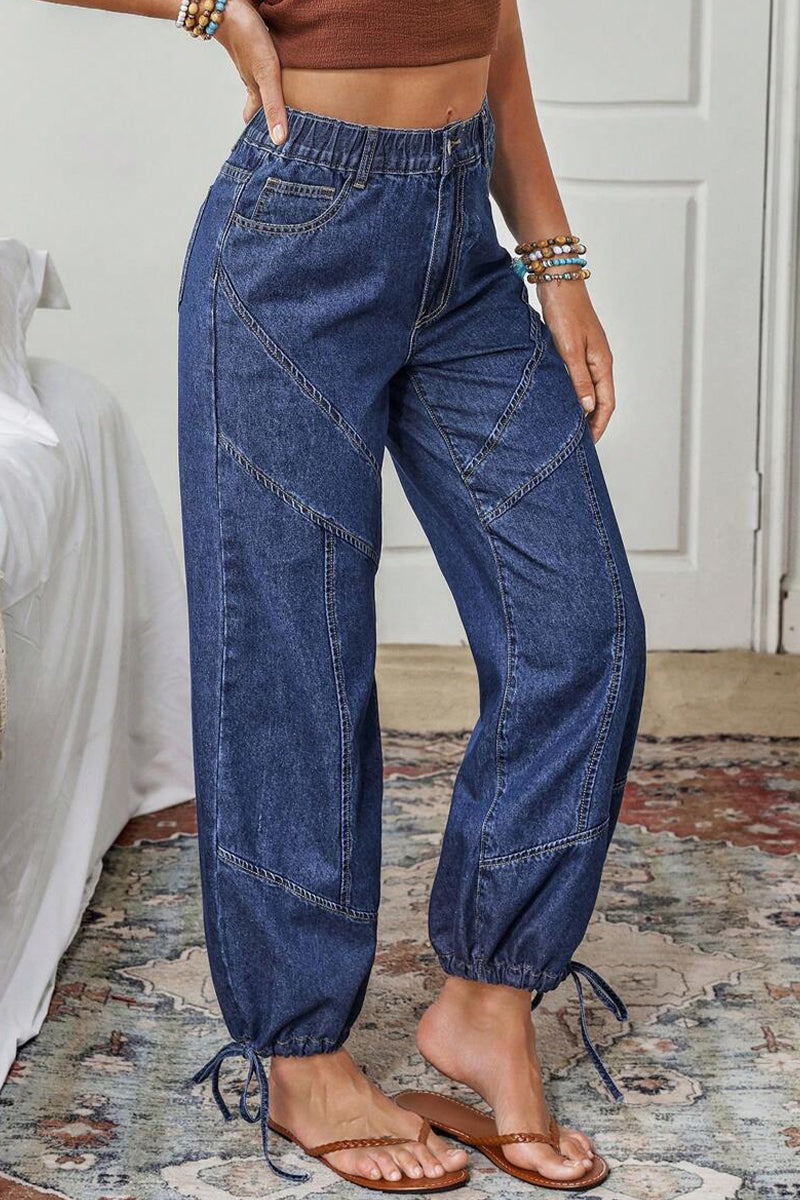 Women's Casual Washed Drawstring Hem Jeans