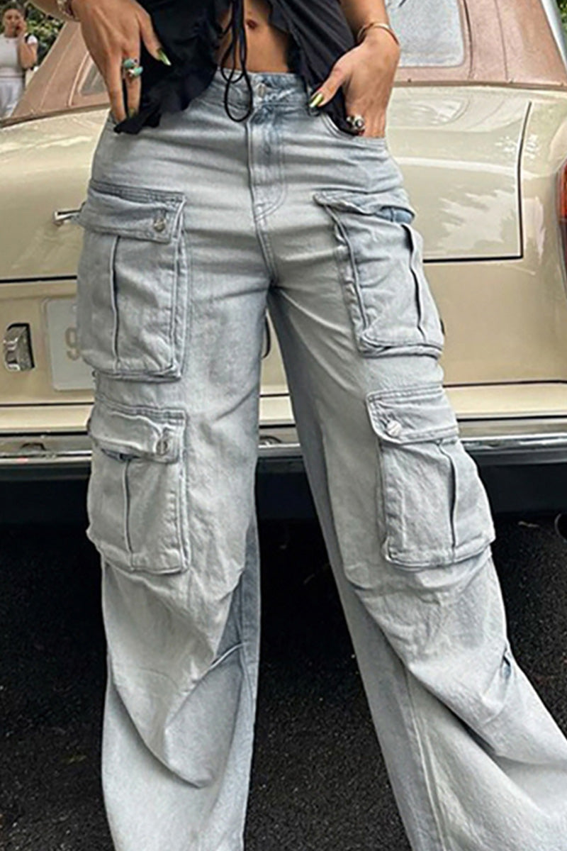Vintage Multi Pocket Floor Length Cargo Jeans