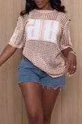 Women's Casual Round Neck Hollowed Out Top or Denim Shorts