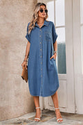 Women Single-breasted Loose Lazy Style Temperament Slim Long Dress