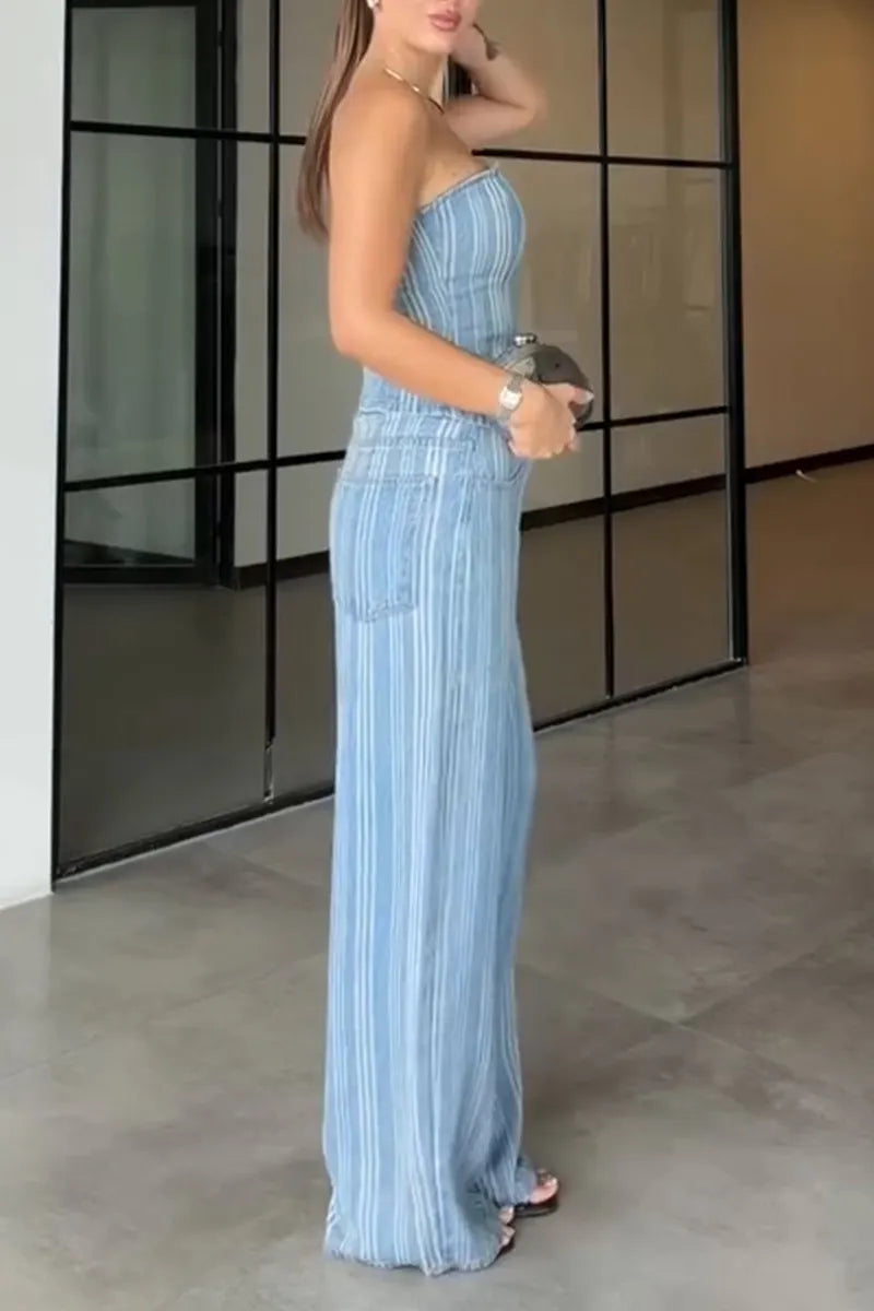 Women's Casual Stripe Denim Bustier or Jeans