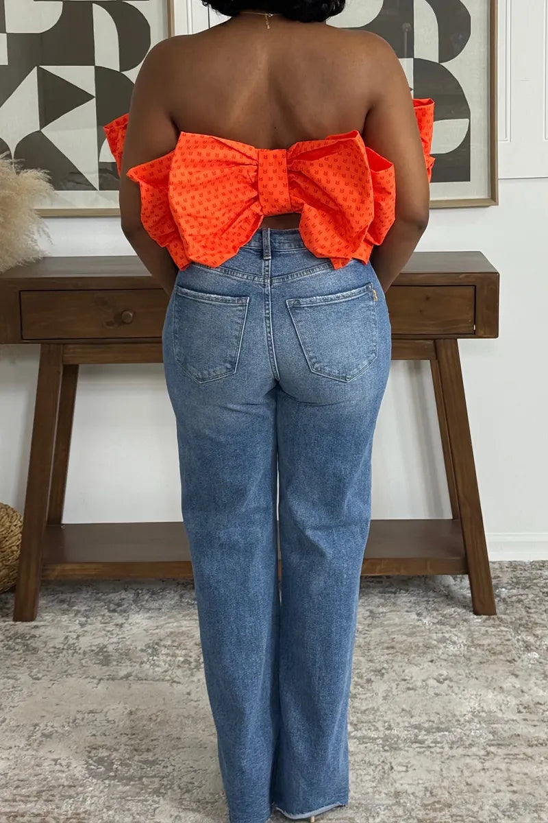 Women's Strapless Bow Design Sexy Casual Top