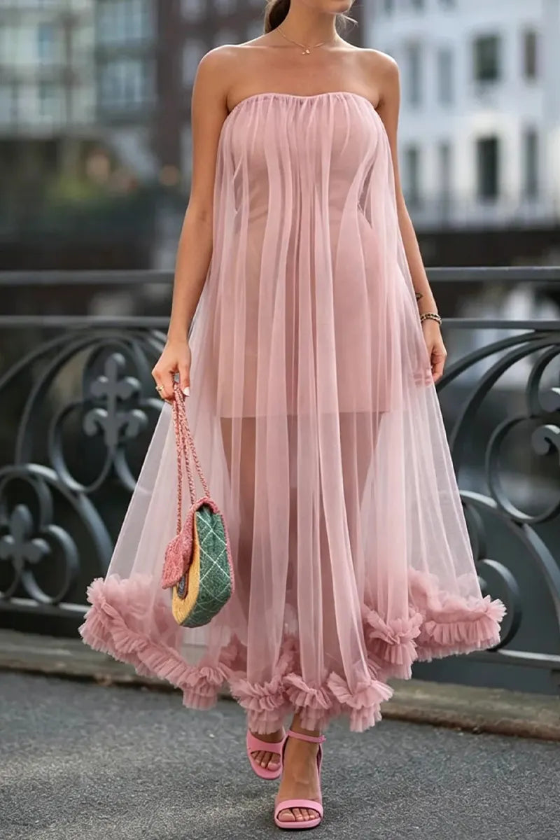 Women's Strapless Patchwork Elegant Temperament Dress
