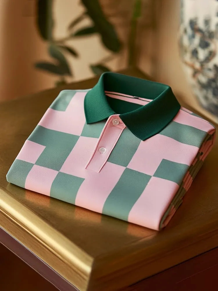 Men's Classic Business Logo Button Short Sleeve Polo Shirt