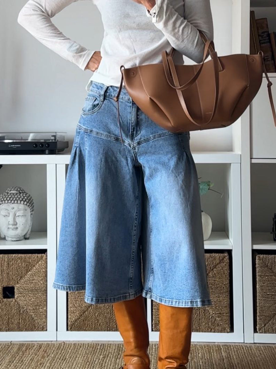Casual Wide-leg Denim Shorts