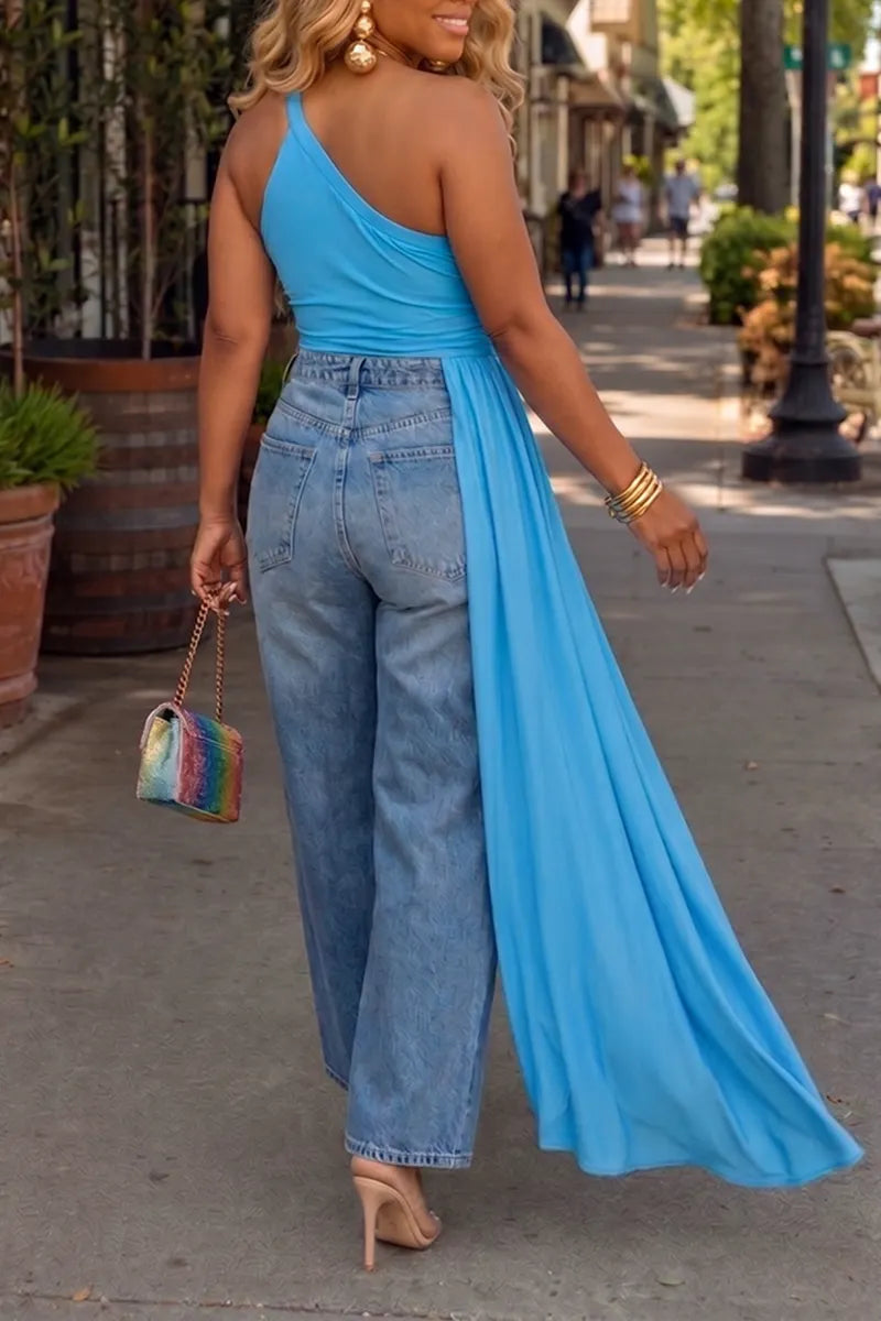 Women's Elegant Pleated Streamer Vest or Wide-Leg Jeans
