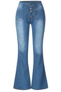 Women's Button Fly Stretch High Waist Flared Jeans
