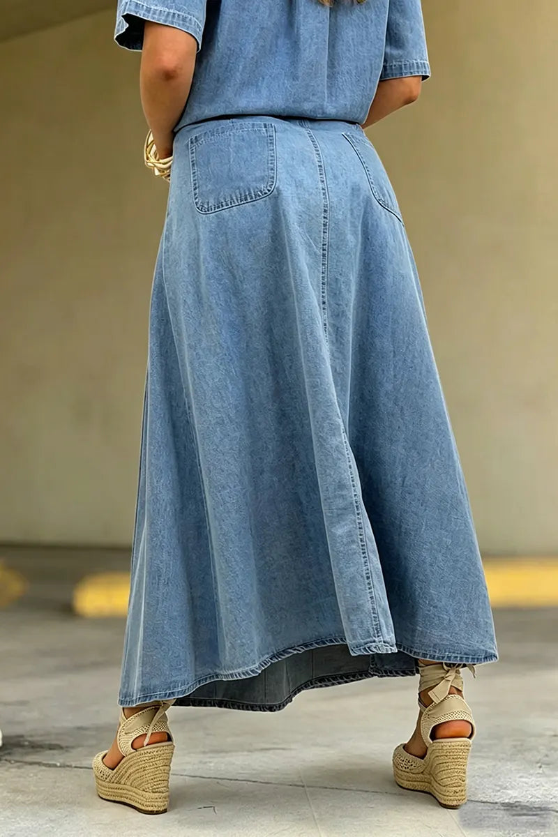 Women's Casual Loose Denim Shirt or Asymmetric Denim Skirt