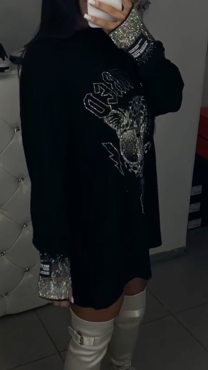 Women's Round-neck Leopard Print Rhinestone Casual Top