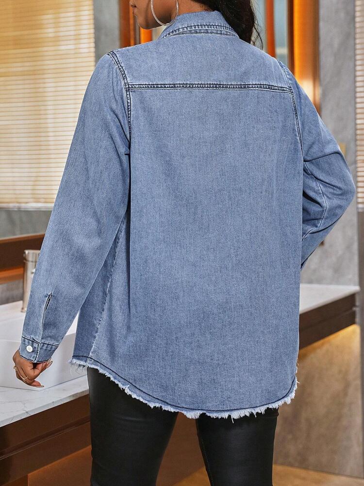 Women Laple Collar Casual Denim Shirt