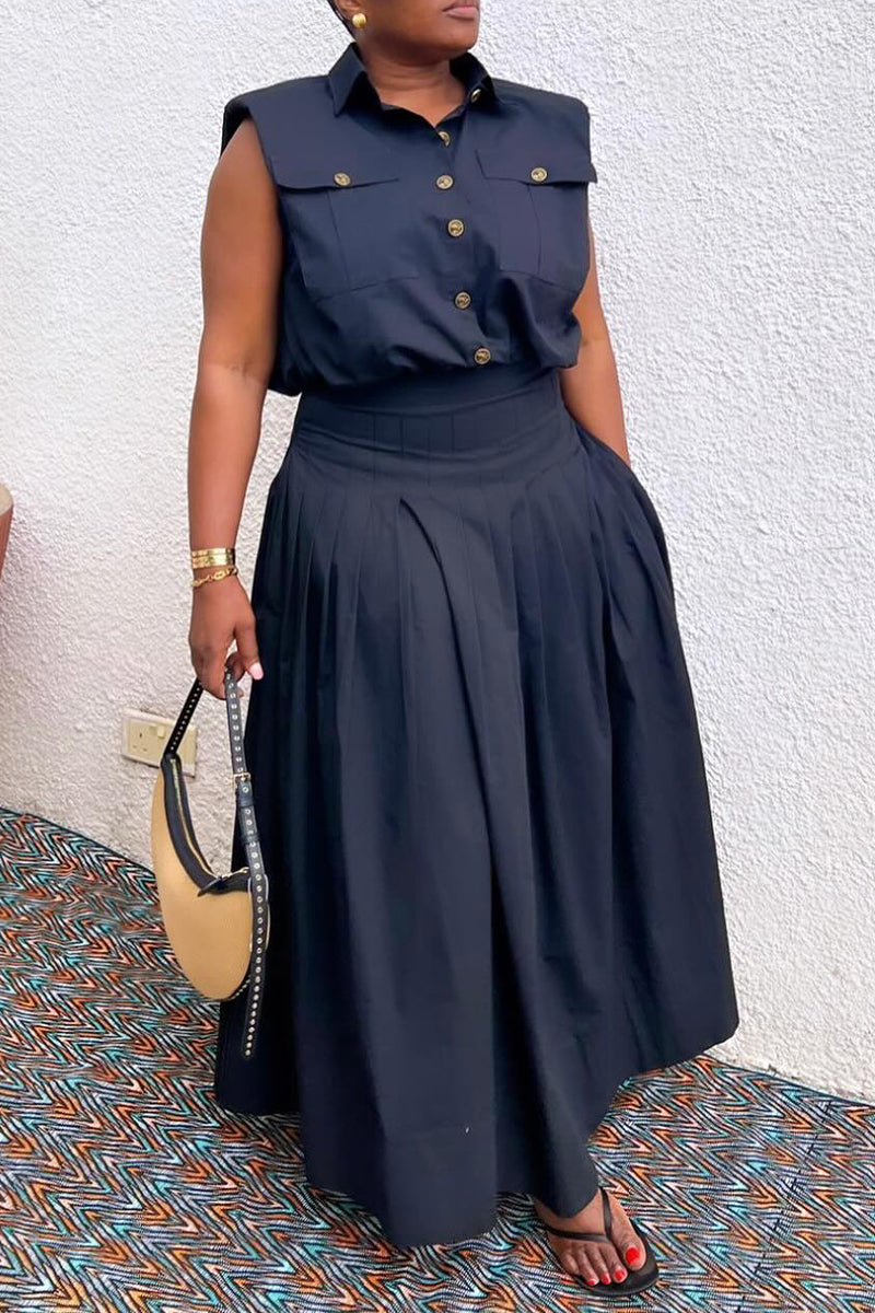 Women's Collar Breasted Top+ Half Skirt Elegant Casual Suit