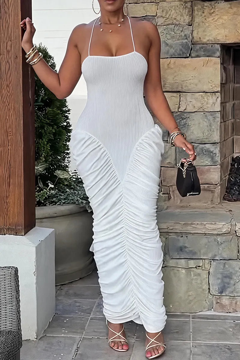 Women's Elegant Pleated Hem Backless Dress