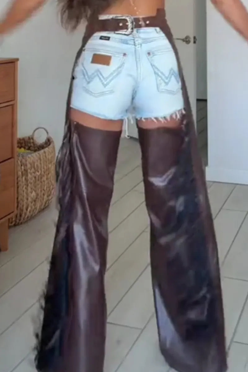 Women's Y2k Tassel Hollow Out Wide Leg Trousers（Denim Shorts Not For Sale）